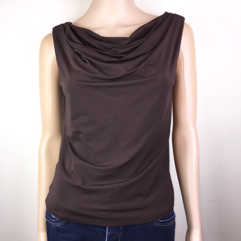 Lafayette 148 Brown Drape Neck Sleeveless Top